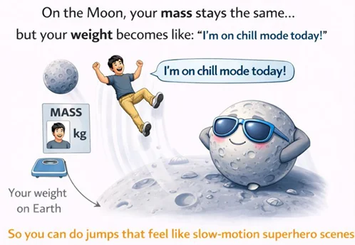 On the Moon your mass stays the same illustration