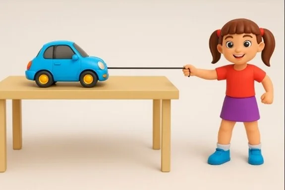 Positive work example – baby pulls a toy car forward (Work and Energy Class 9)