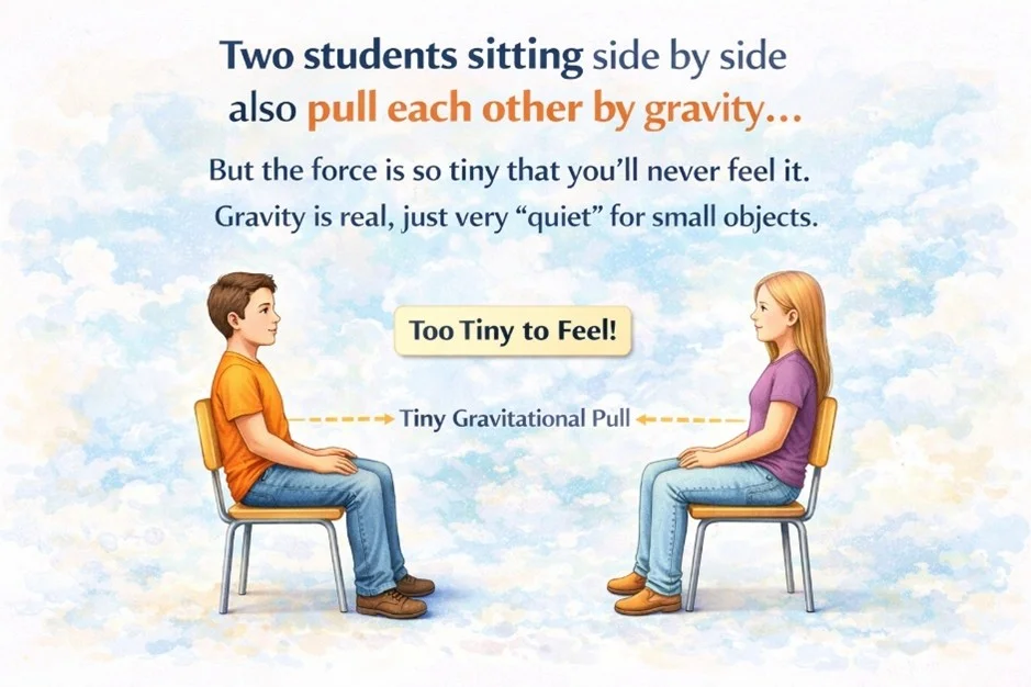 Two students gravitational pull illustration