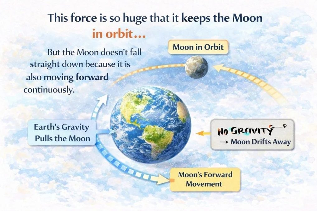 The force is so huge that it keeps the Moon in orbit illustration