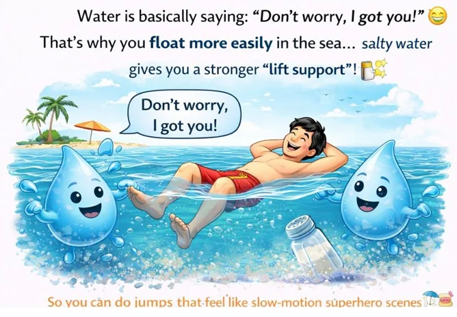 Buoyancy in salty water illustration